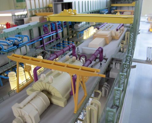 Farebný prezentačný výučbový model priemyselného komplexu so spracovaním vnútorného zariadenia a technológií jadrovej elektrárne