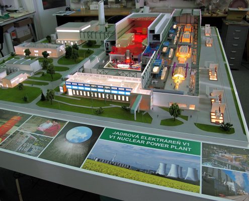 Farebný prezentačný výučbový model priemyselného komplexu so spracovaním vnútorného zariadenia a technológií jadrovej elektrárne