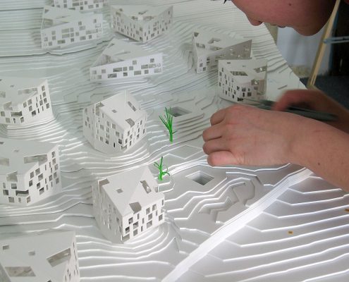 monochromatický model bytových domov Podkolibská