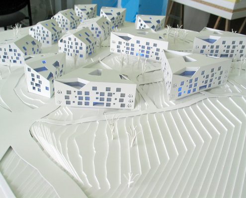 monochromatický model bytových domov Podkolibská