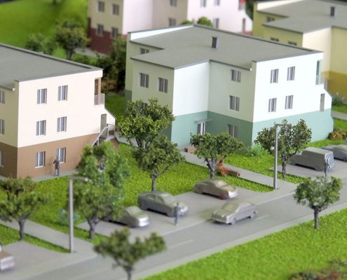Farebný prezentačný model bytového komplexu villadomov