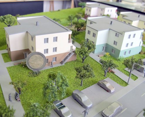Farebný prezentačný model bytového komplexu villadomov
