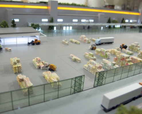 Mondi SCP, detailný farebný model priemyselného areálu s nasvietením objektov modelu