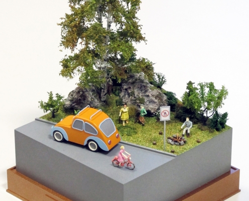 Mini model situácie pri lese, piknik pri ohnisku