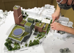 Plnofarebný model areálu Domu odborov Istropolis v Bratislave s ukážkou okolitej zástavby