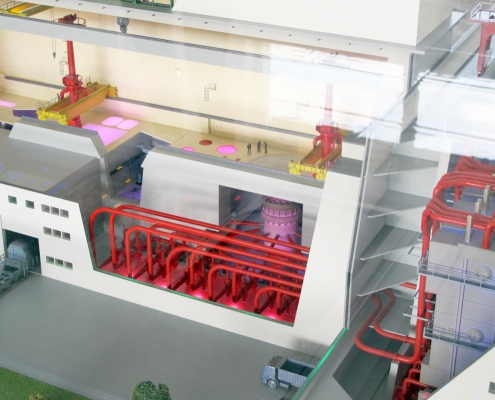 Plnofarebný rezový model budovou reaktora a strojovne Jadrovej elektrárne A1 v Jaslovských Bohuniciach