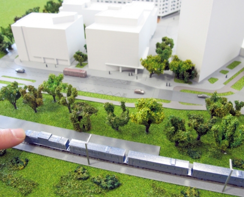 Etapový monochromatický prezentačný model novej mestskej časti v Bratislave