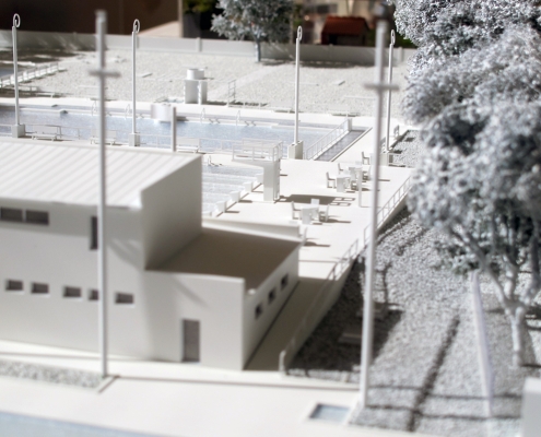 Monochromatický prezentačný model revitalizácie mestského kúpaliska Červená hviezda v Košiciach