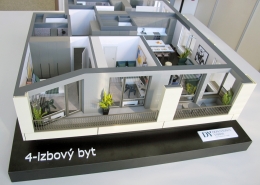 Detailný plnofarebný 3D model 4-izbového bytu developerského projektu Downtown Yards v Bratislave, s podsvietením